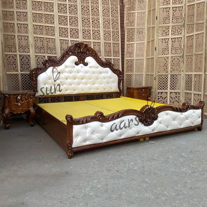 Wooden Royal King Size Bed with Side Tables